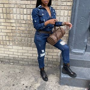 High Jump Denim Jumpsuit - Dark Denim
Size: S